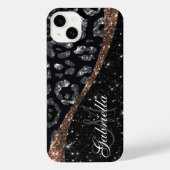 Zwart Glitter en Leopard Print iPhone Hoesje (Achterkant)