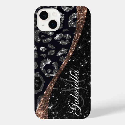 Zwart Glitter en Leopard Print iPhone Hoesje (Achterkant)