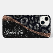 Zwart Glitter en Leopard Print iPhone Hoesje (Achterkant horizontaal)