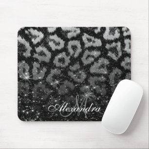 Zwart Glitter en Leopard Print Muismat
