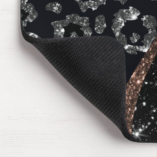 Zwart Glitter en Leopard Print Muismat (Hoek)