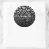 Zwart Glitter en Leopard Print Ronde Sticker (Tas)