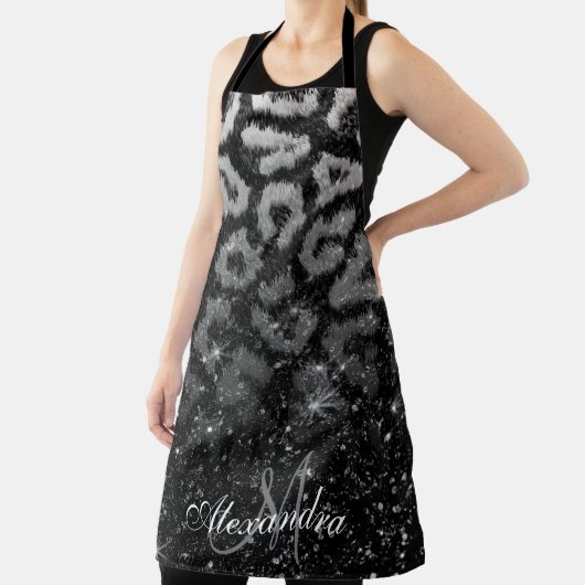 Zwart Glitter en Leopard Print Schort (Insitu)