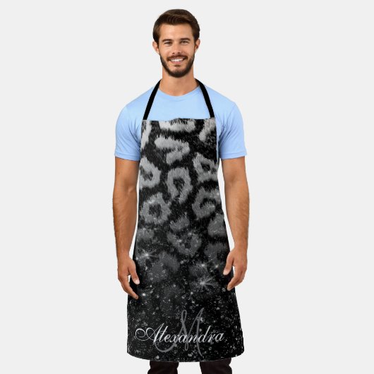 Zwart Glitter en Leopard Print Schort (Gedragen)