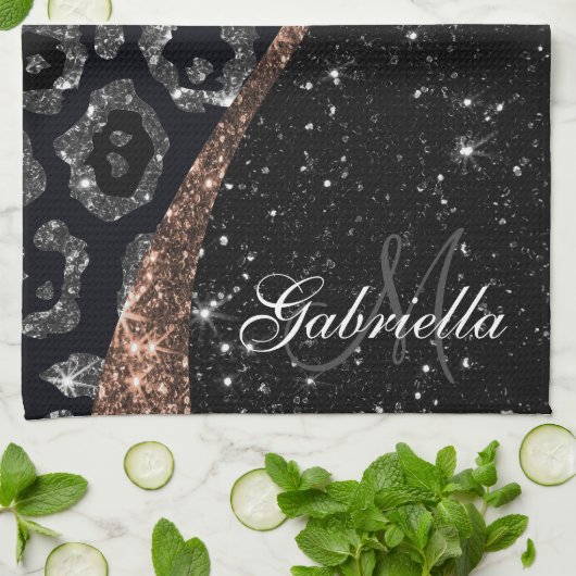 Zwart Glitter en Leopard Print Theedoek (Gevouwen)