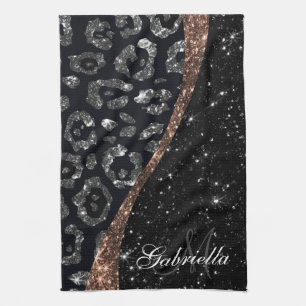 Zwart Glitter en Leopard Print Theedoek