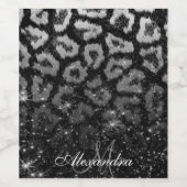 Zwart Glitter en Leopard Print Wijn Etiket (Enkel label)