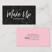 Zwart glitter en roze Make Up visitekaartje (Voorkant / Achterkant)
