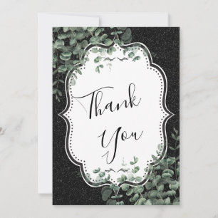 Zwart Glitter & Eucalyptus Bruiloft Dank u kaart