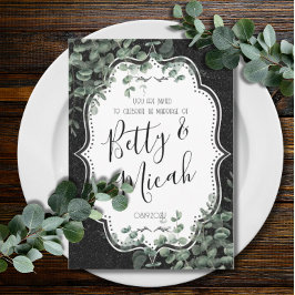 Zwart Glitter & Eucalyptus Bruiloft Kaart