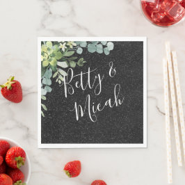 Zwart Glitter & Eucalyptus Bruiloft Servet