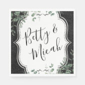 Zwart Glitter & Eucalyptus bruiloft servetten (Voorkant)