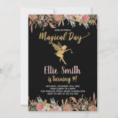 Zwart Glitter Floral Fairy Verjaardag Uitnodiginge Kaart (Voorkant)