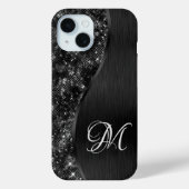 Zwart glitter Glam Bling Personalizeerd metaal Case-Mate iPhone Case (Achterkant)