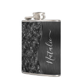 Zwart glitter Glam Bling Personalizeerd metaal Heupfles (Links)