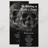 Zwart Glitter Glam Schitterende Schedel Trouwprogr Programmakaart (Voorkant / Achterkant)