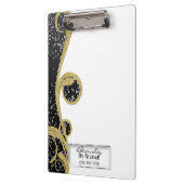 Zwart Glitter Goud Elegant Chique Glam Gepersonali Klembord (Links)