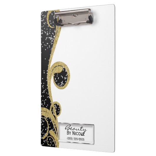 Zwart Glitter Goud Elegant Chique Glam Gepersonali Klembord (Links)
