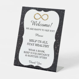 Zwart Glitter Goud Infinity Bruiloft Veiligheid Reclamebord Met Voetstuk