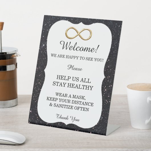 Zwart Glitter Goud Infinity Bruiloft Veiligheid Reclamebord Met Voetstuk (Insitu)