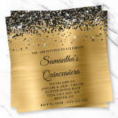 Zwart Glitter Goud Metallic Look Quinceanera Kaart