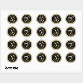 Zwart Glitter Goud Monogram Bruiloft Envelop Afdic Ronde Sticker (Vel)