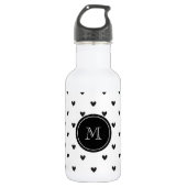 Zwart glitter hart met monogram waterfles  (Voorkant)