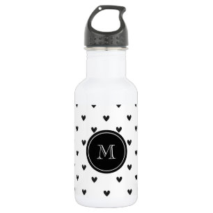 Zwart glitter hart met monogram waterfles 