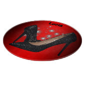 Zwart Glitter High Heel Schoen op Rood | Snijplank (Hoek)