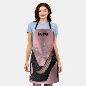 Zwart Glitter High Heel Schoen op Roze | Schort (Gedragen)