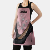 Zwart Glitter High Heel Schoen op Roze | Schort (Insitu)