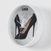 Zwart Glitter High Heel Schoen op Zilver | (Hoek)