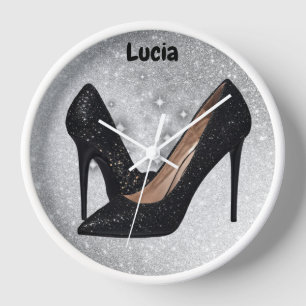Zwart Glitter High Heel Schoen op Zilver  