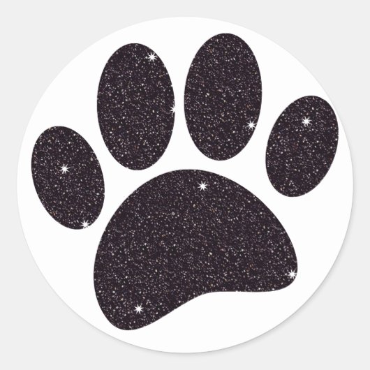 Zwart Glitter Hond Pawprint Ronde Sticker (Voorkant)