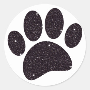 Zwart Glitter Hond Pawprint Ronde Sticker