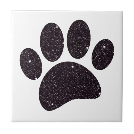 Zwart Glitter Hond Pawprint Tegeltje (Voorkant)