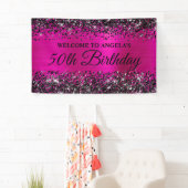 Zwart Glitter Hot Pink Folie 50th Verjaardag Welko Spandoek (Insitu)