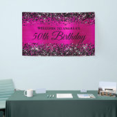 Zwart Glitter Hot Pink Folie 50th Verjaardag Welko Spandoek (Beurs)