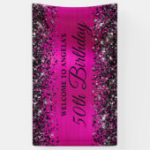 Zwart Glitter Hot Pink Folie 50th Verjaardag Welko Spandoek (Verticaal)