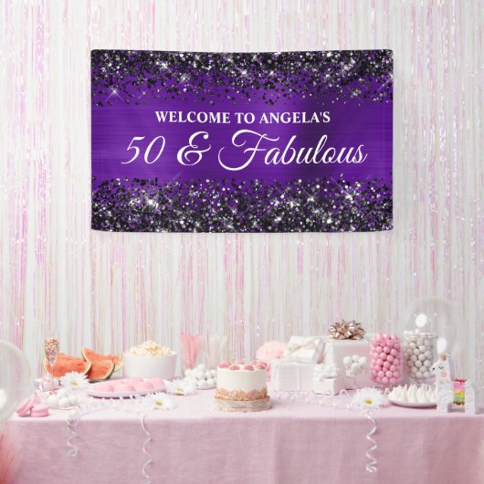 Zwart Glitter Indigo Paarse 50 & Fantastische Verj Spandoek (Feest)