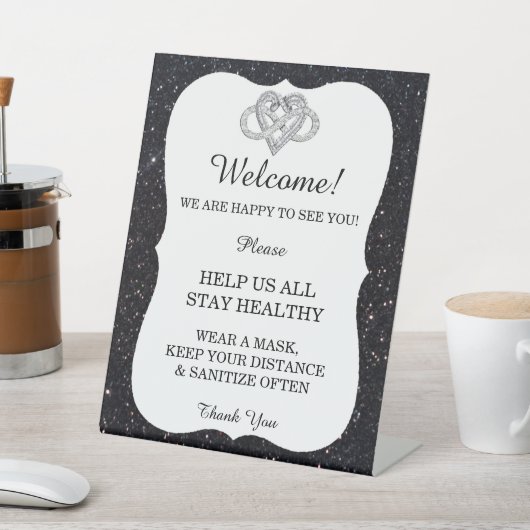 Zwart Glitter Infinity Hart Bruiloft Veiligheid Reclamebord Met Voetstuk (Insitu)