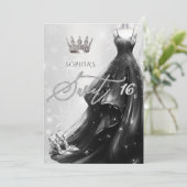 Zwart Glitter Jurk Sneeuwvlokken Winter Zoet 16 Kaart (Staand voorkant)