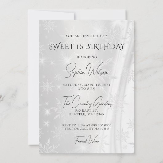 Zwart Glitter Jurk Sneeuwvlokken Winter Zoet 16 Kaart (Achterkant)