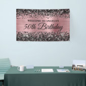 Zwart Glitter Licht Roze 50ste Verjaardag Welkom Spandoek (Beurs)