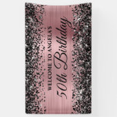 Zwart Glitter Licht Roze 50ste Verjaardag Welkom Spandoek (Verticaal)