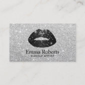 Zwart Glitter Lips Make-up Artiest Modern Zilver Visitekaartje (Voorkant)