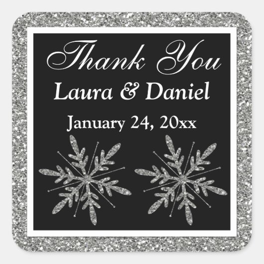 Zwart, Glitter LOOK Sneeuwvlokken Bruiloft Sticker (Voorkant)