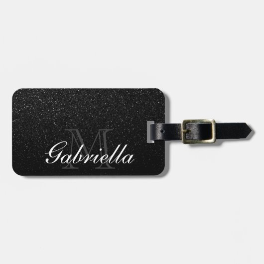 Zwart Glitter Monogram Bagagelabel (Voorkant horizontaal)