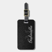 Zwart Glitter Monogram Bagagelabel (Voorkant verticaal)