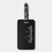 Zwart Glitter Monogram Bagagelabel (Achterkant verticaal)